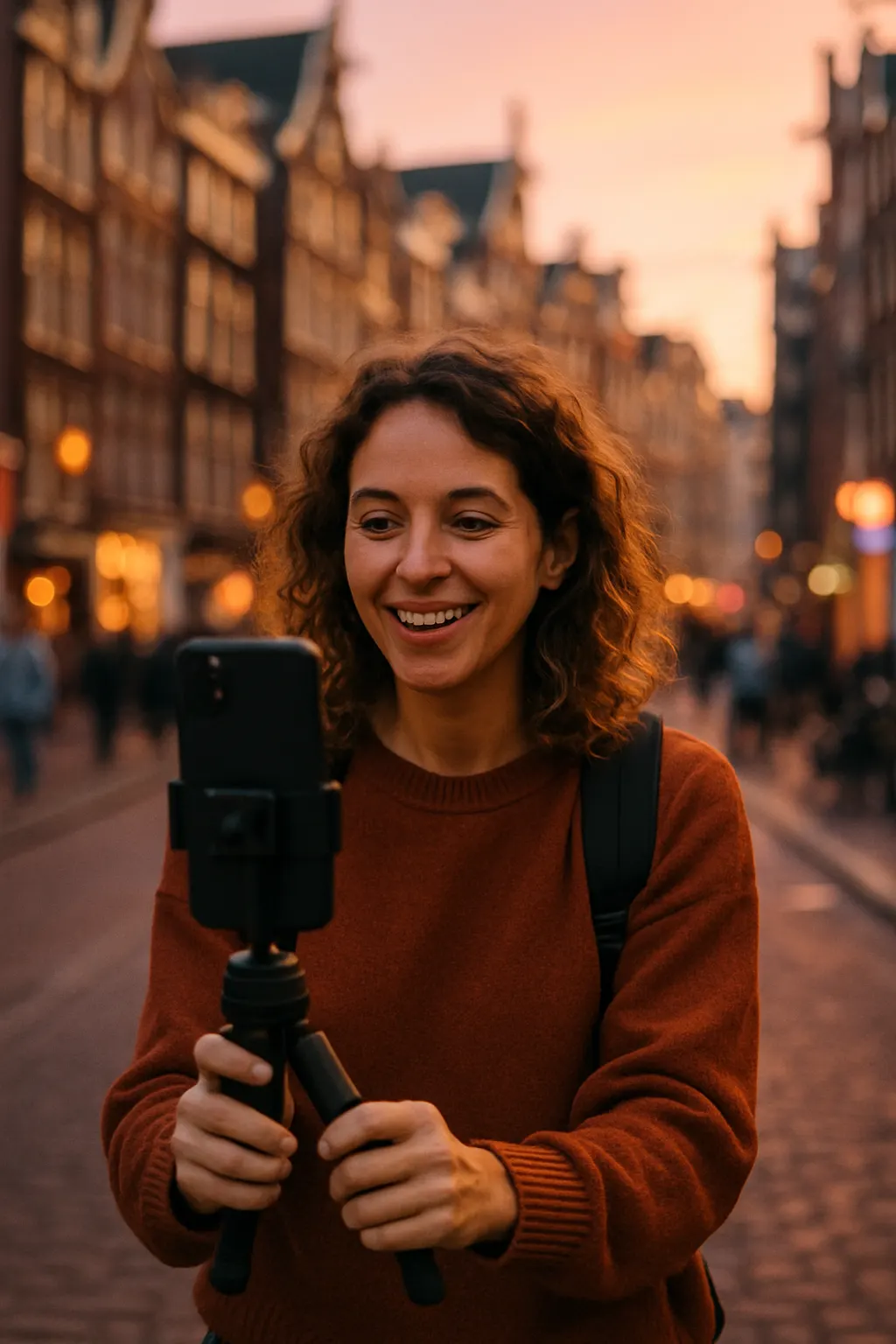 Content creator filming in Amsterdam