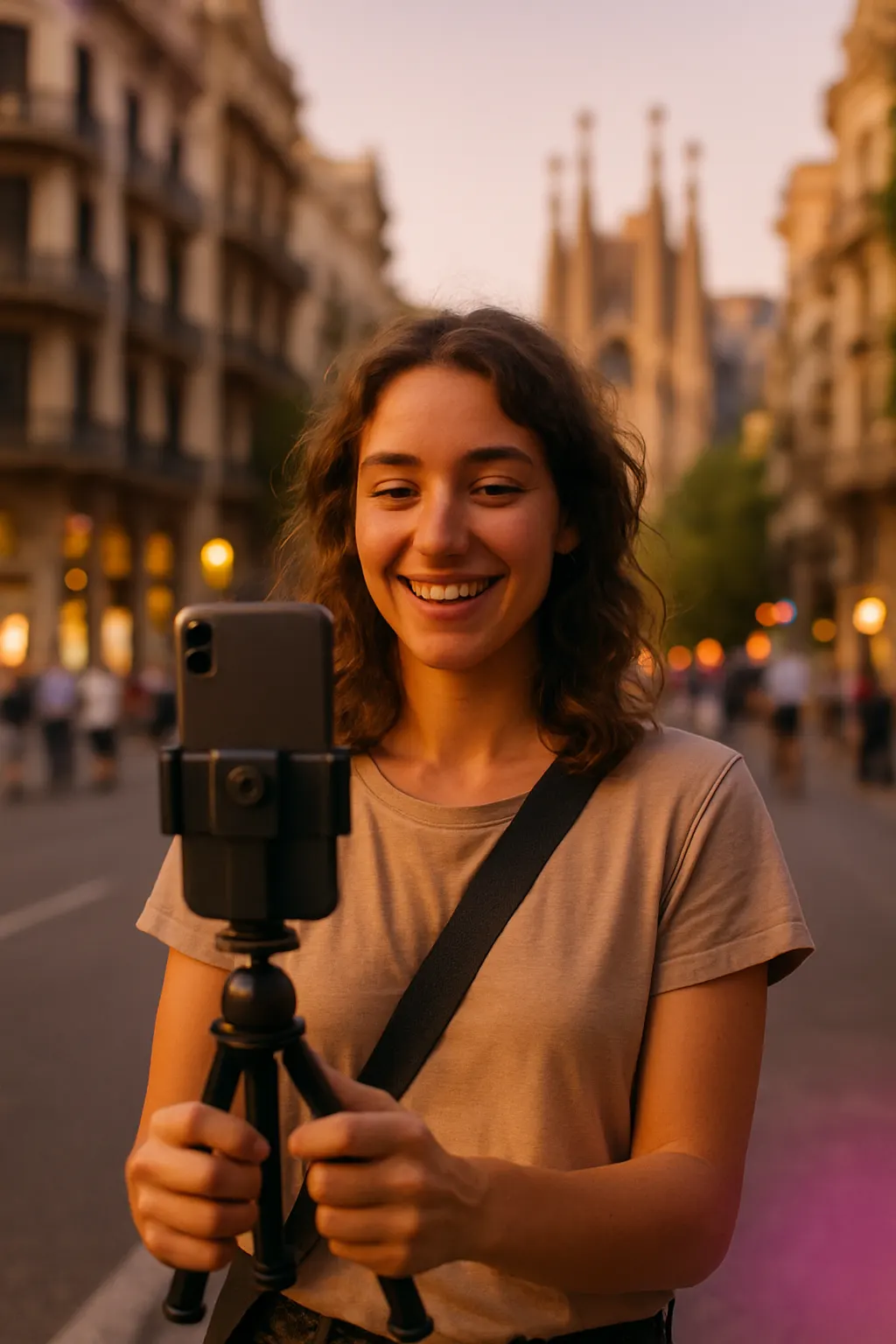 Content creator filming in Barcelona