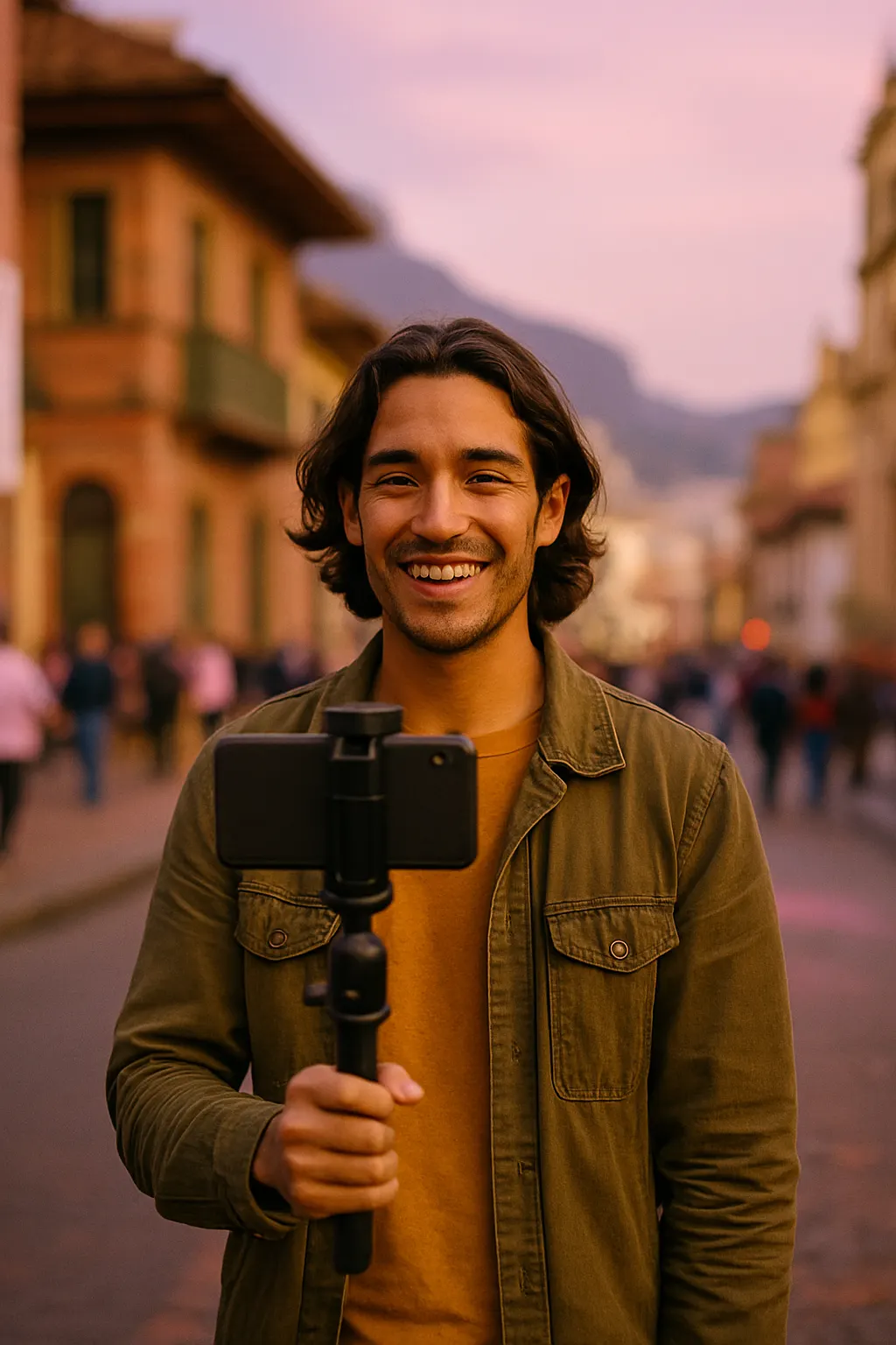 Content creator filming in Bogota