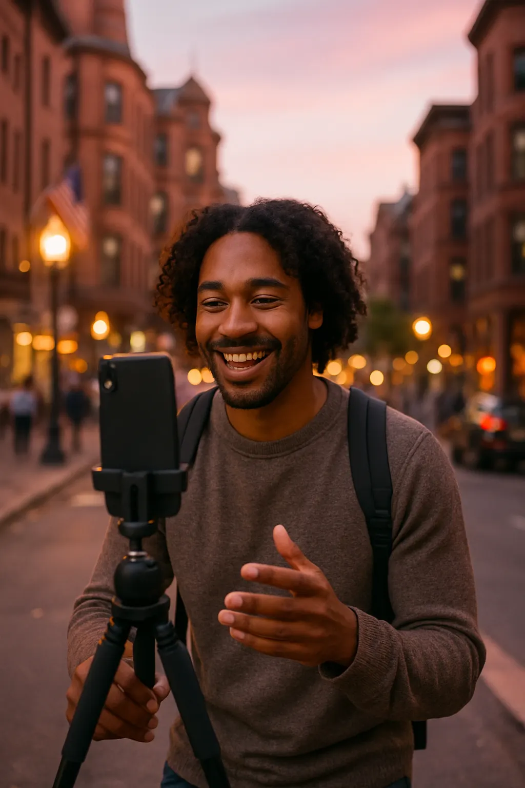 Content creator filming in Boston