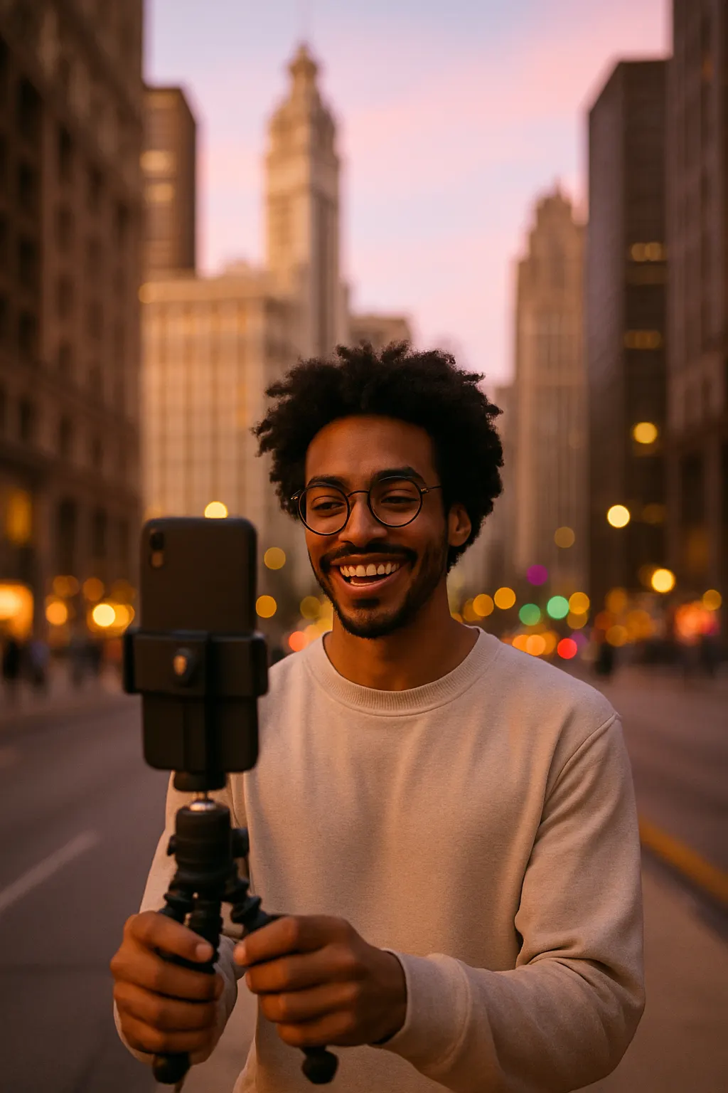 Content creator filming in Chicago