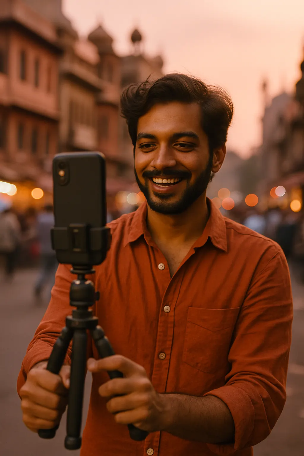 Content creator filming in Delhi