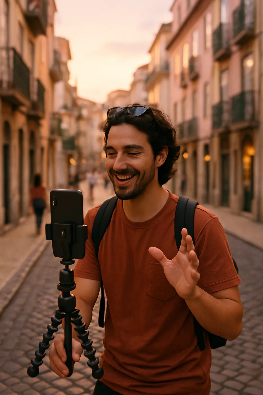 Content creator filming in Lisbon