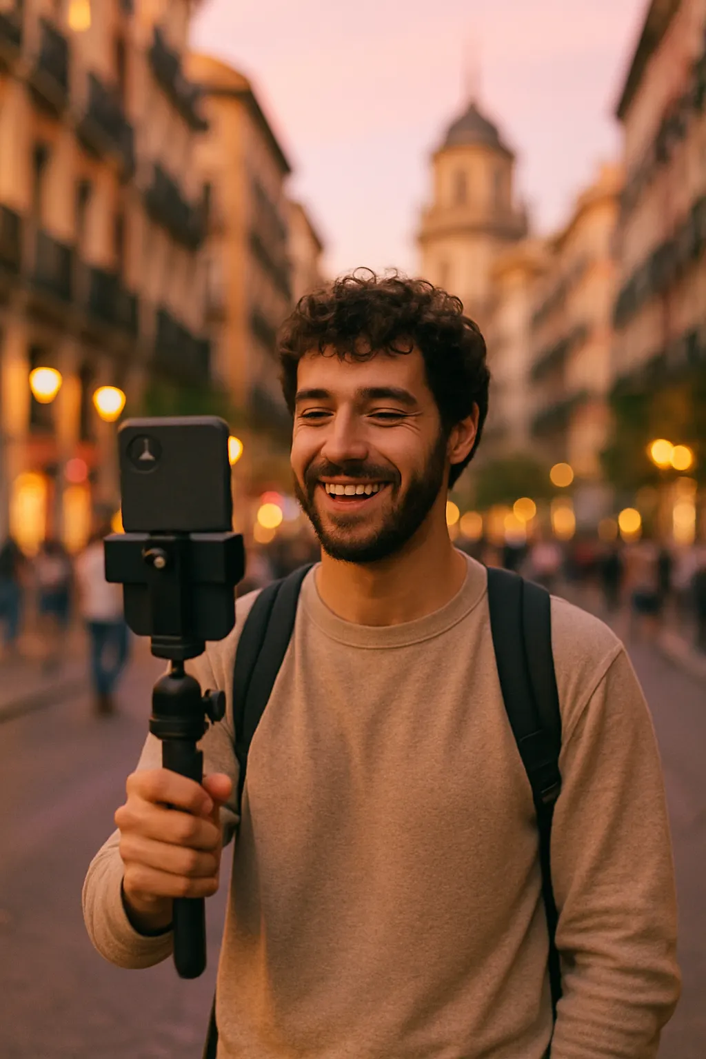 Content creator filming in Madrid