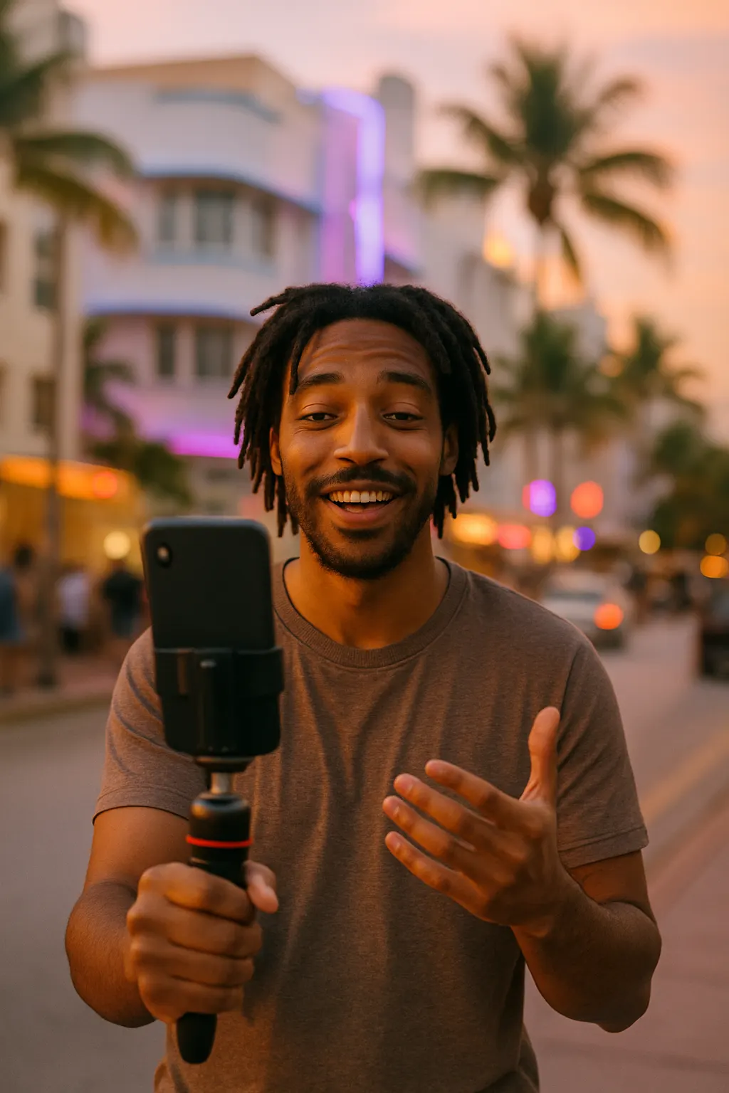 Content creator filming in Miami