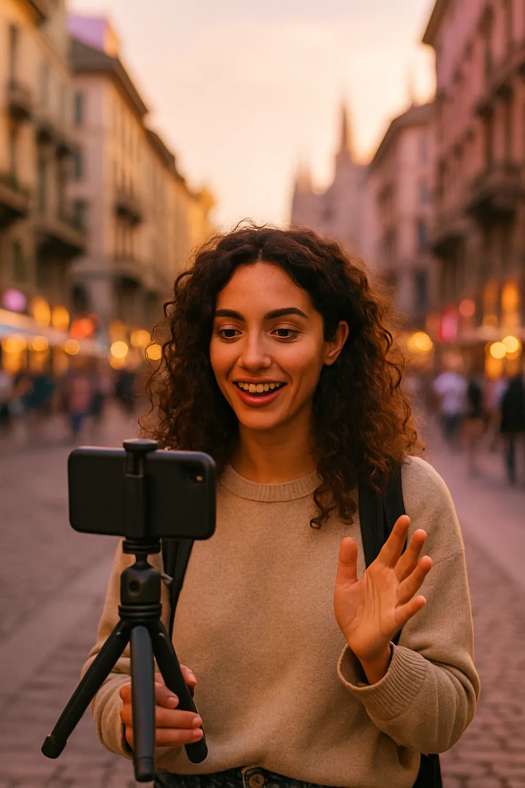Content creator filming in Milan