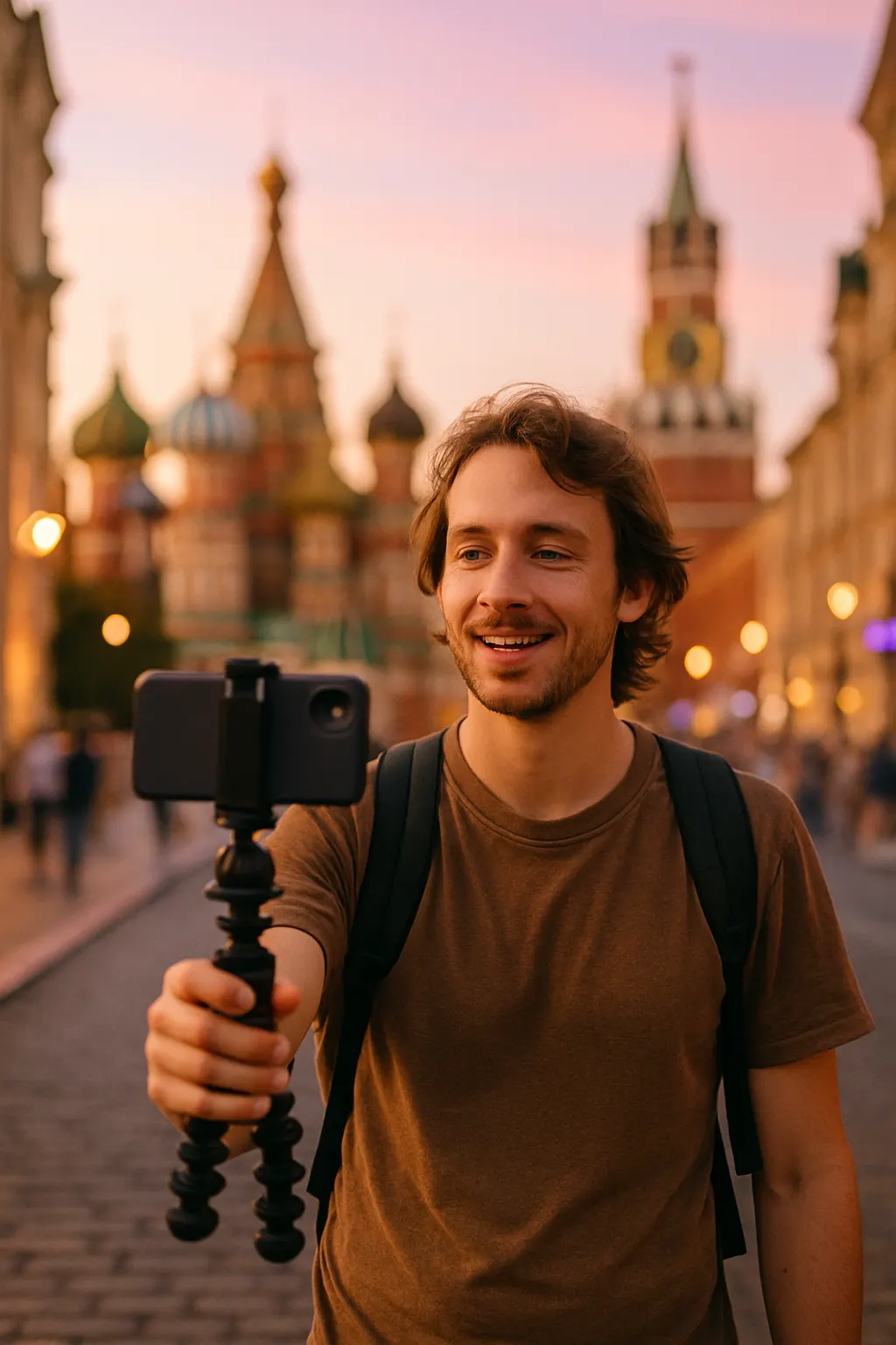 Content creator filming in Moscow