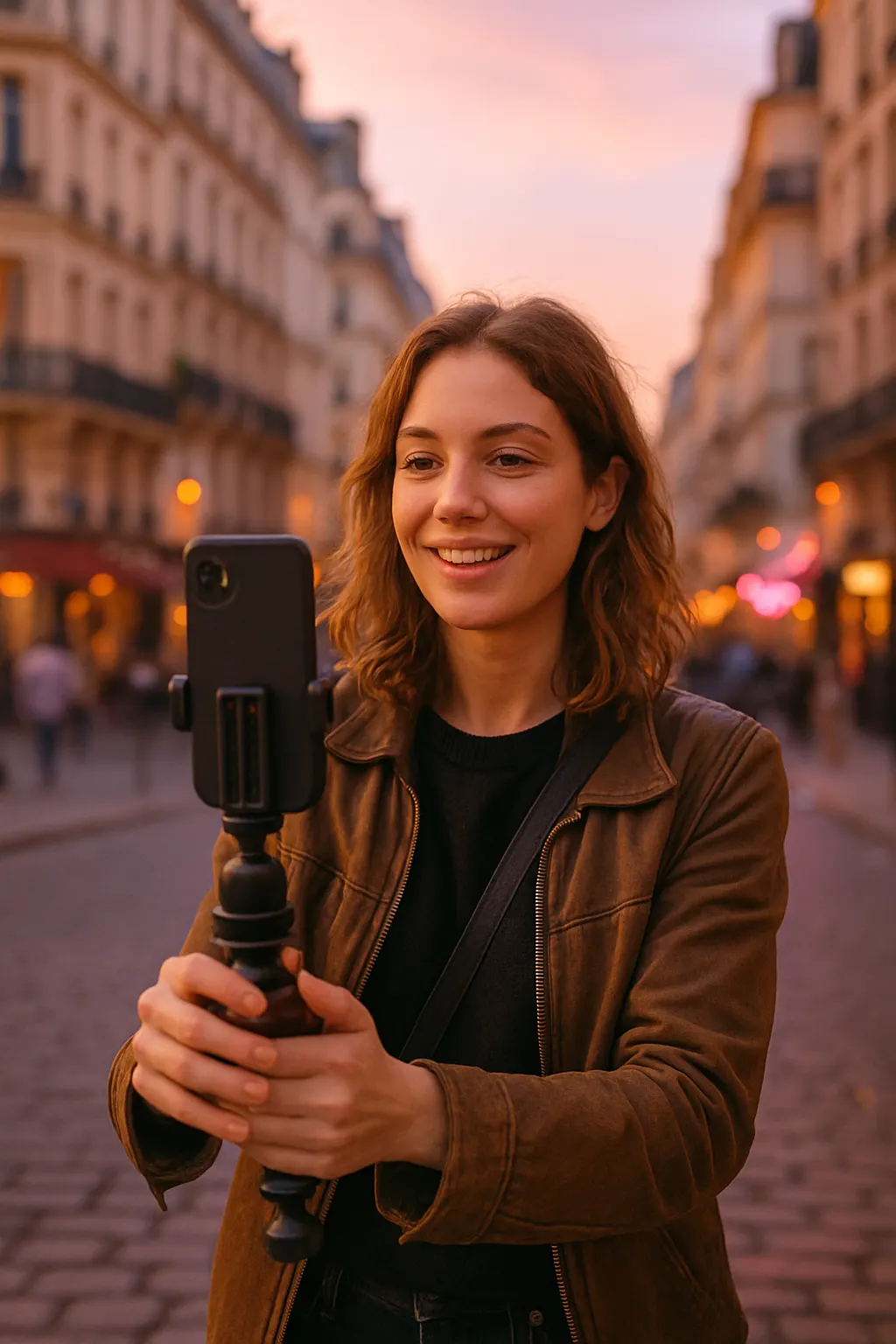 Content creator filming in Paris