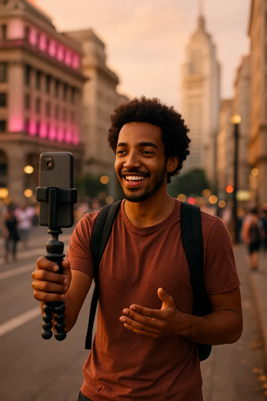 Content creator filming in Sao Paulo