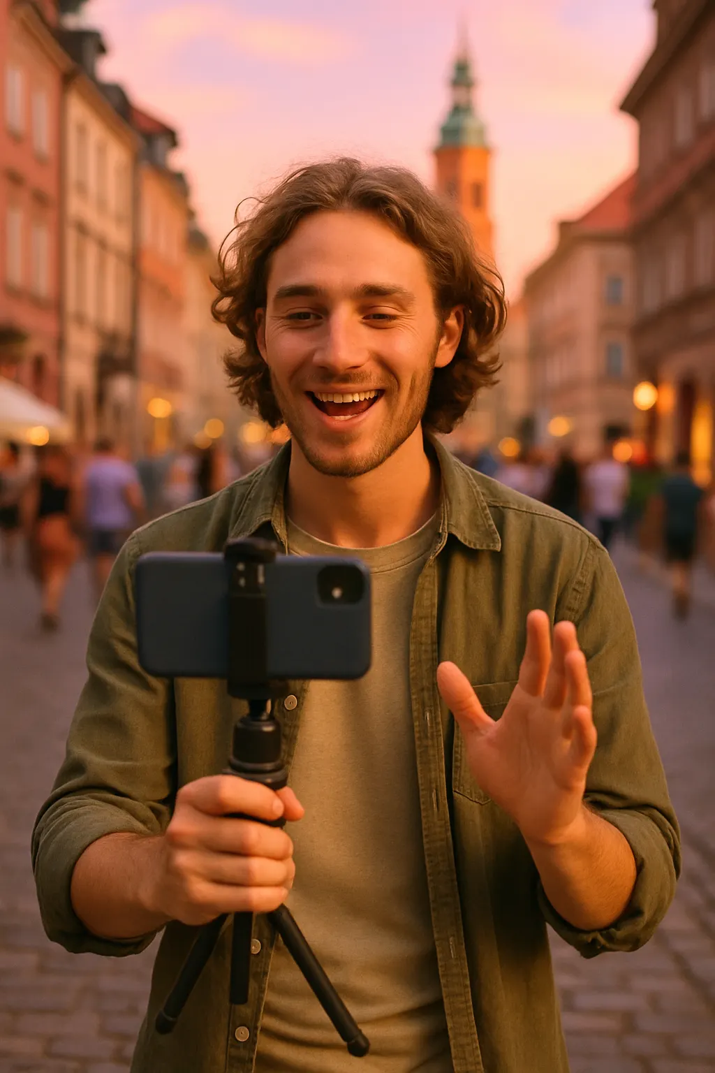 Content creator filming in Warsaw