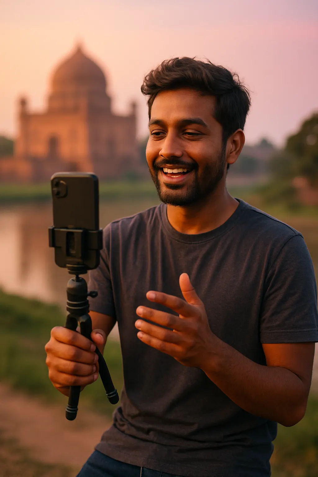Content creator filming in Bangladesh