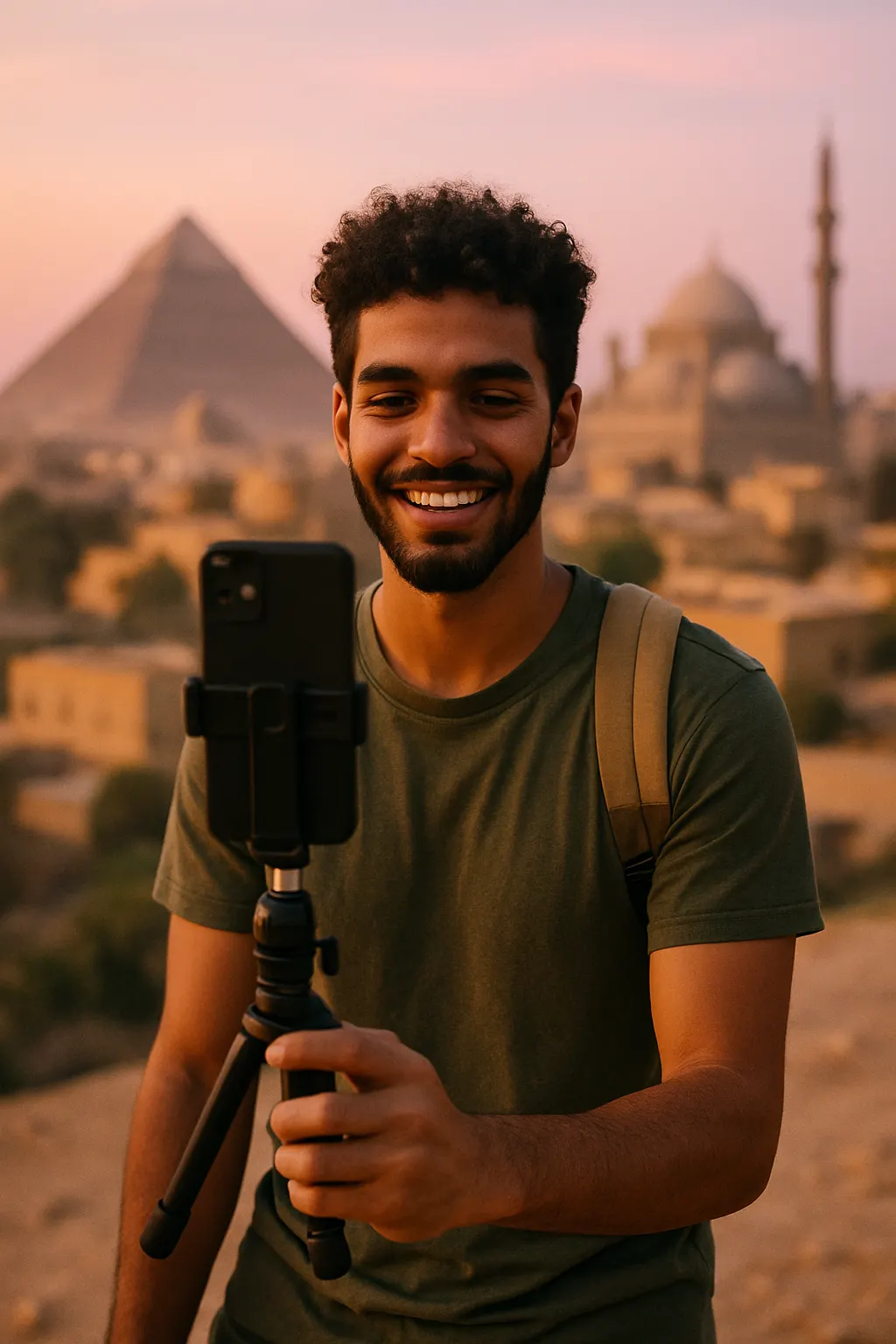 Content creator filming in Egypt