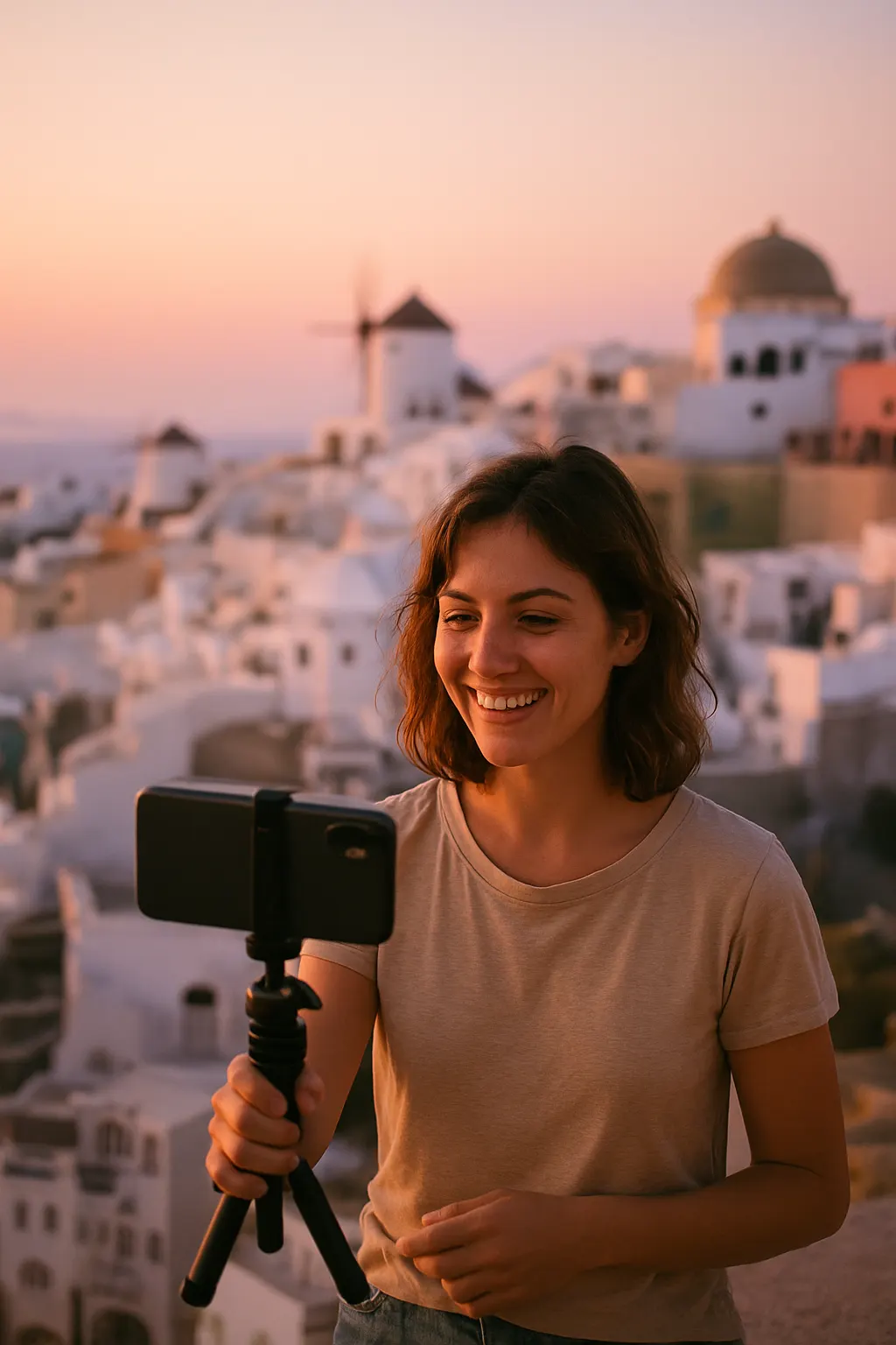 Content creator filming in Greece