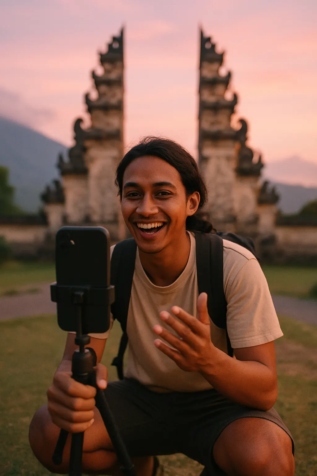 Content creator filming in Indonesia