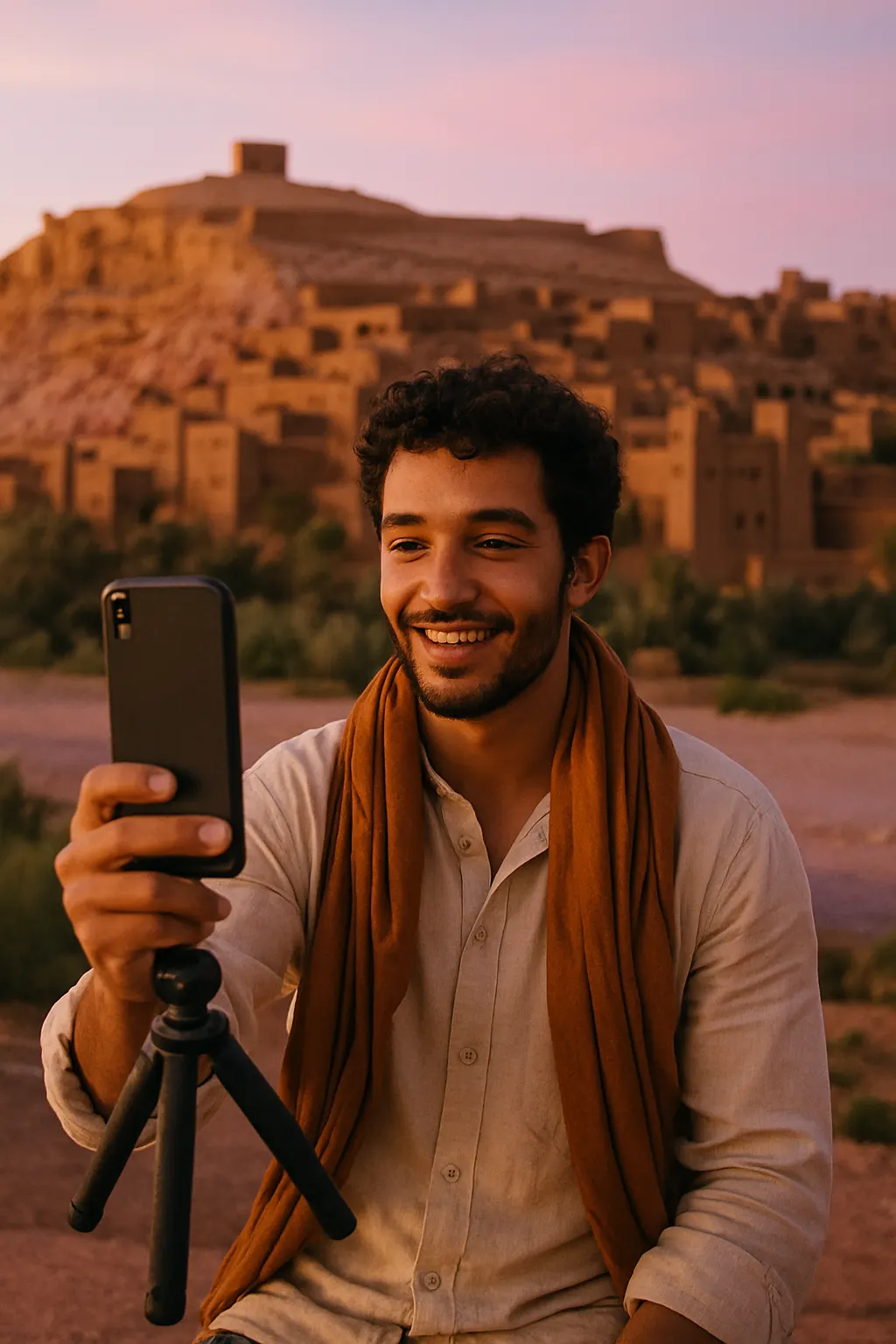 Content creator filming in Morocco