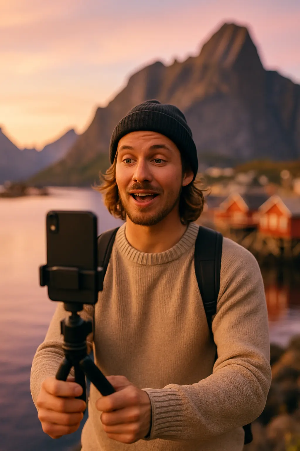 Content creator filming in Norway