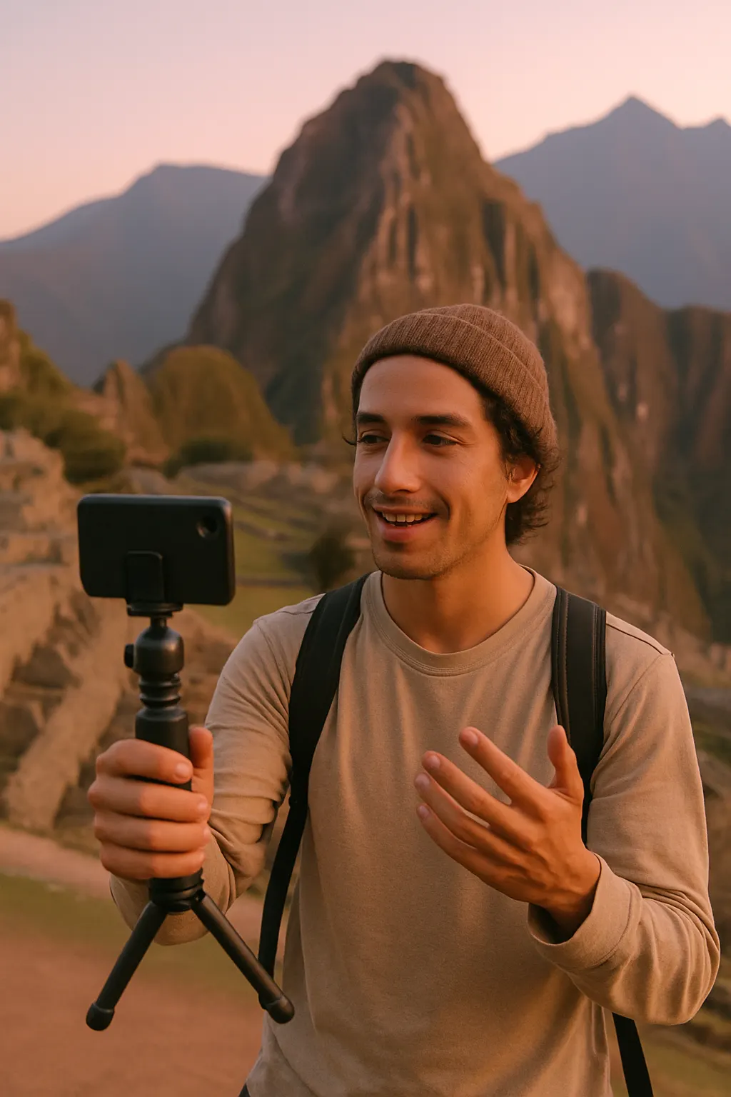Content creator filming in Peru