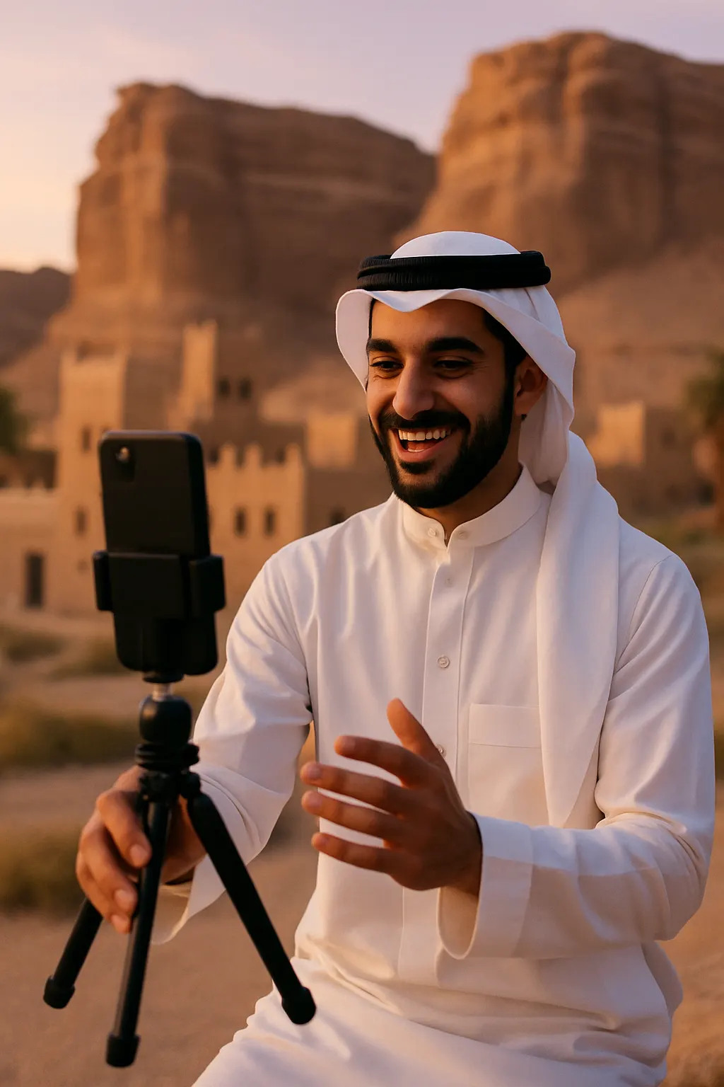 Content creator filming in Saudi Arabia