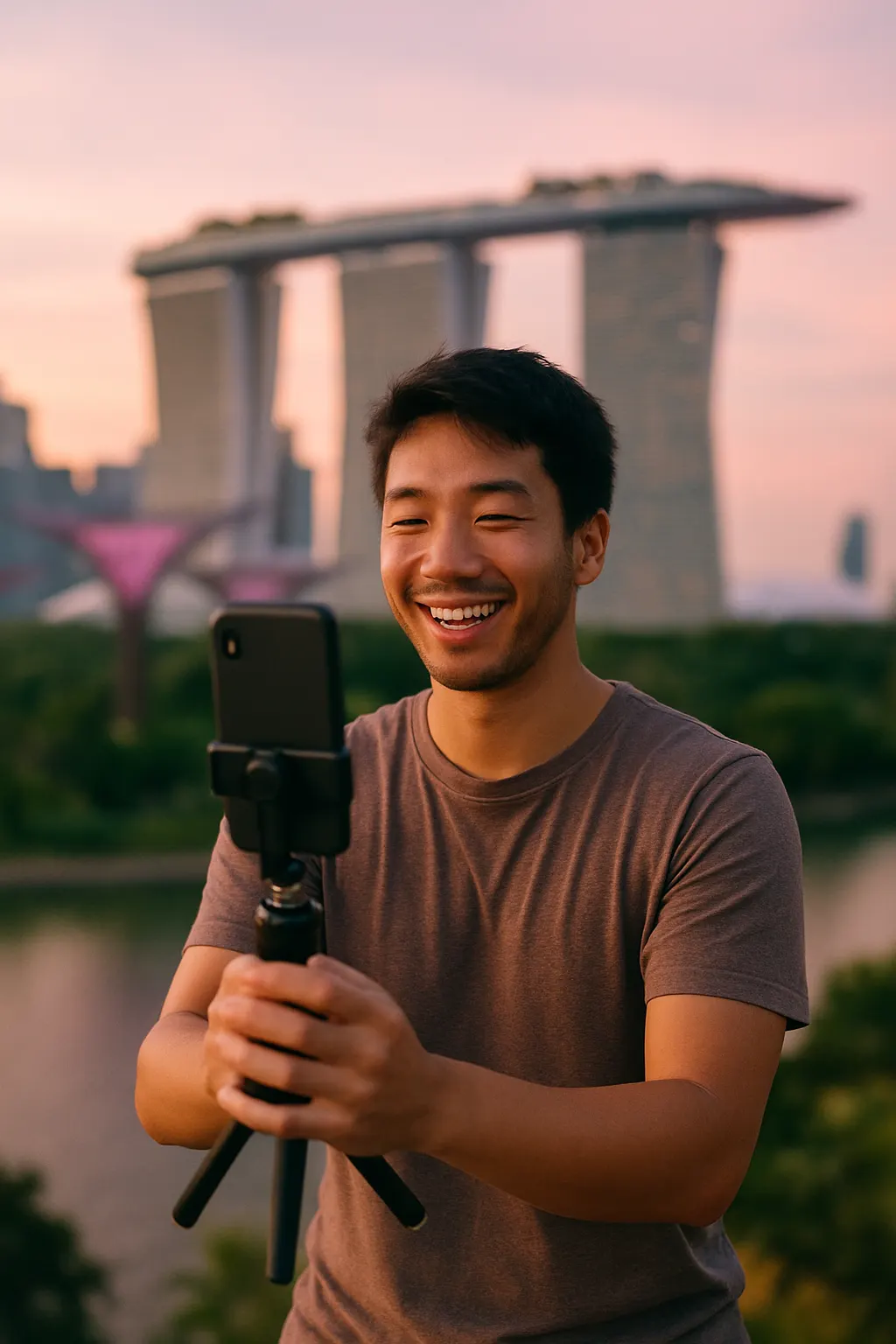 Content creator filming in Singapore