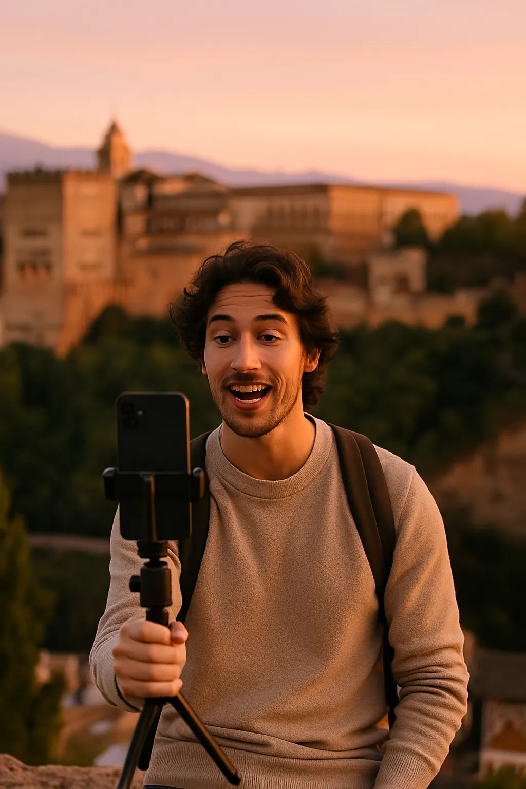 Content creator filming in Spain