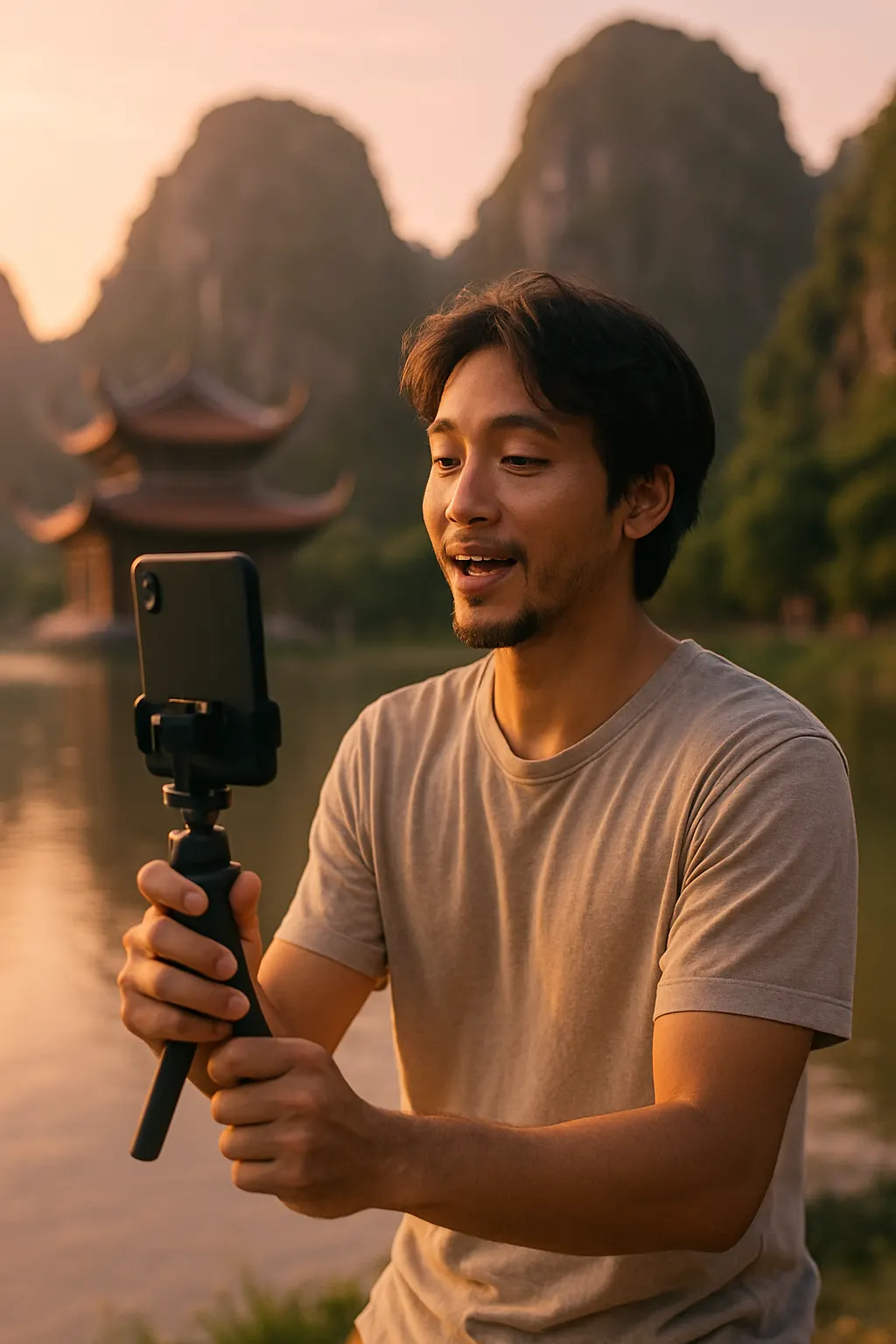 Content creator filming in Vietnam