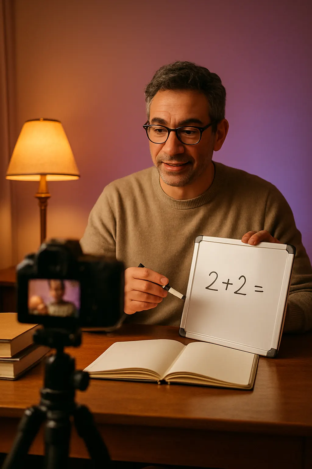 Education content creator filming at work