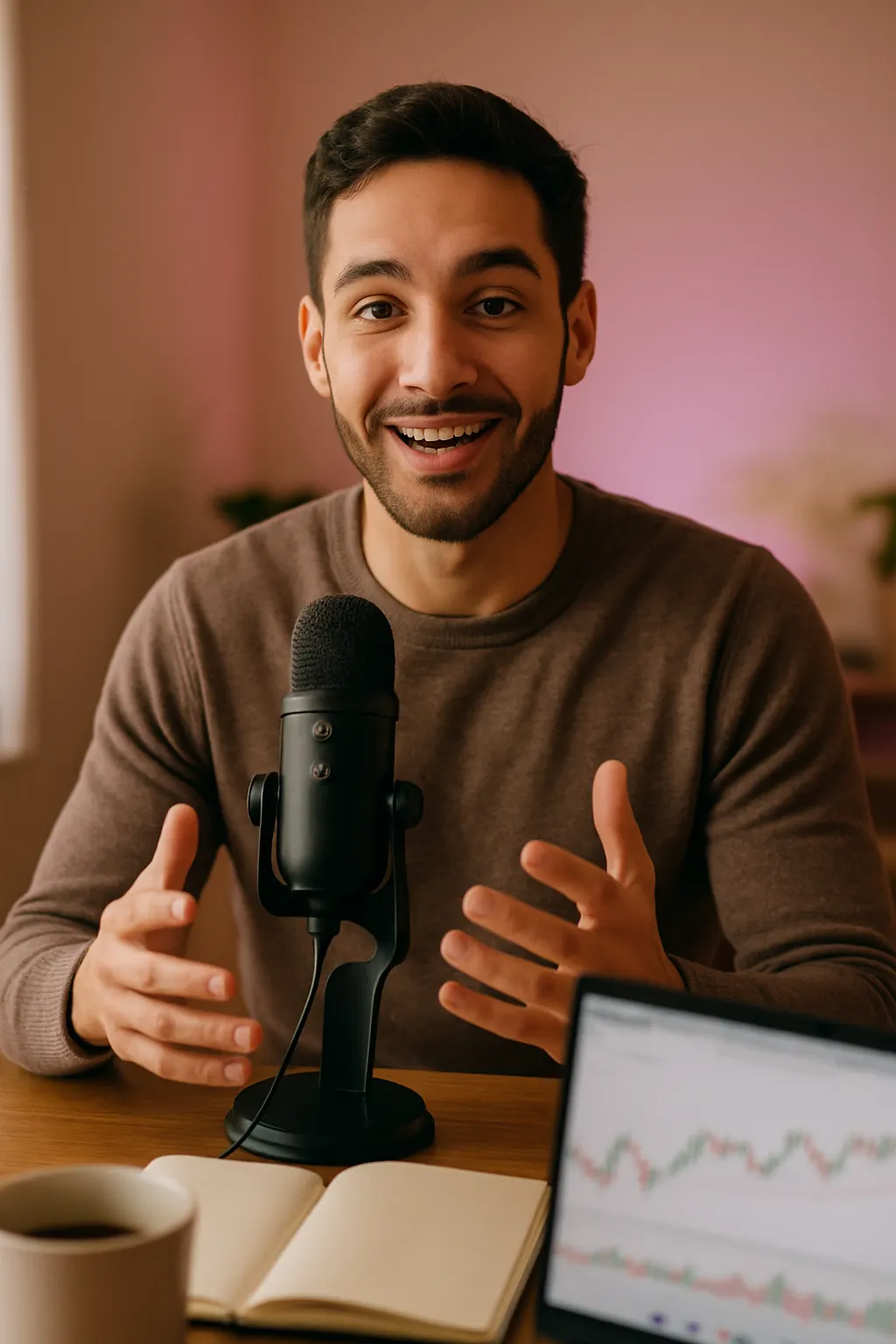 Finance content creator filming at work
