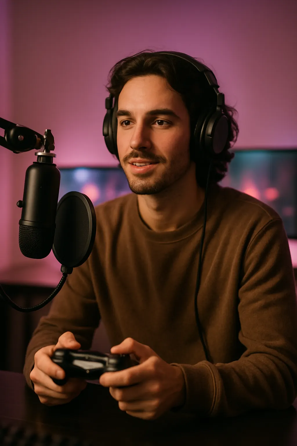 Gaming content creator filming at work