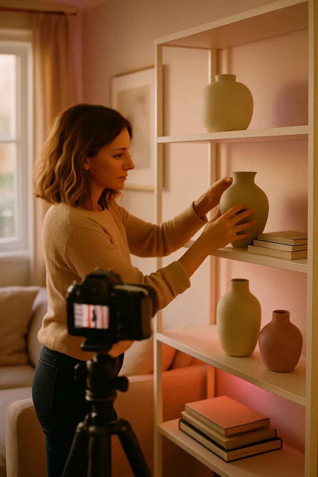 Home Decor content creator filming at work