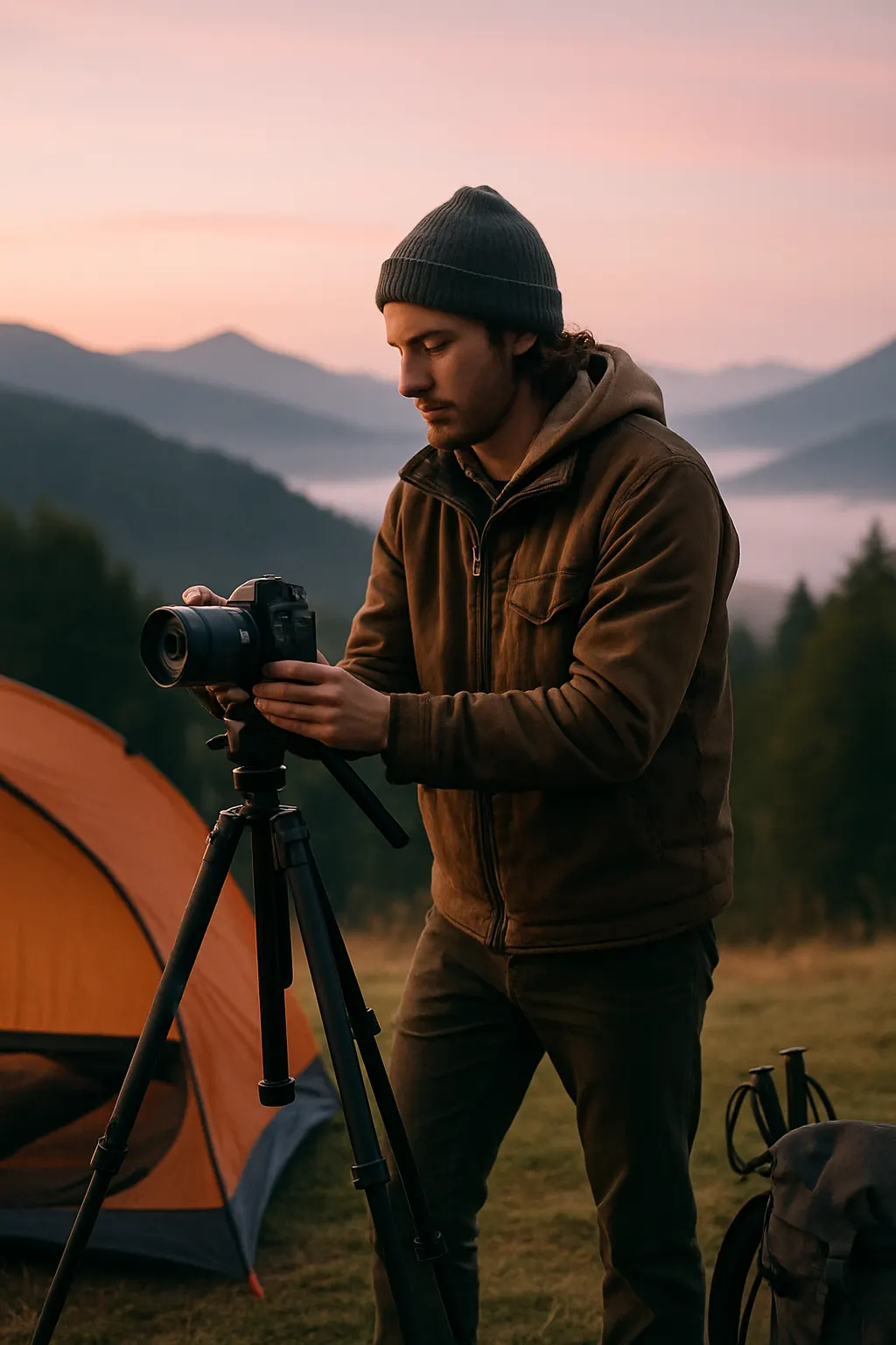 Outdoors content creator filming at work