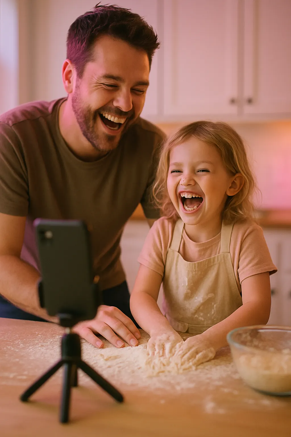 Parenting content creator filming at work