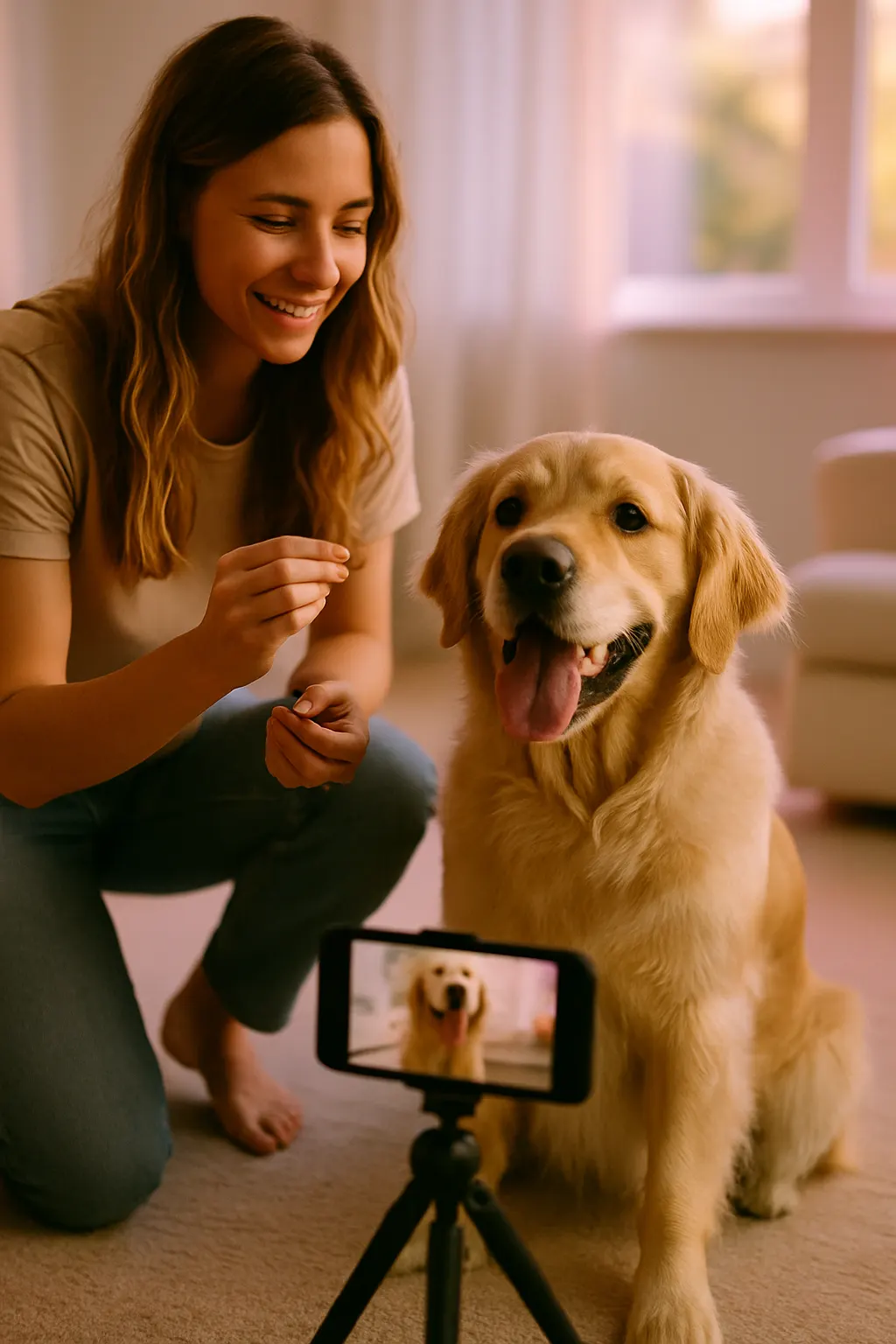 Pets content creator filming at work