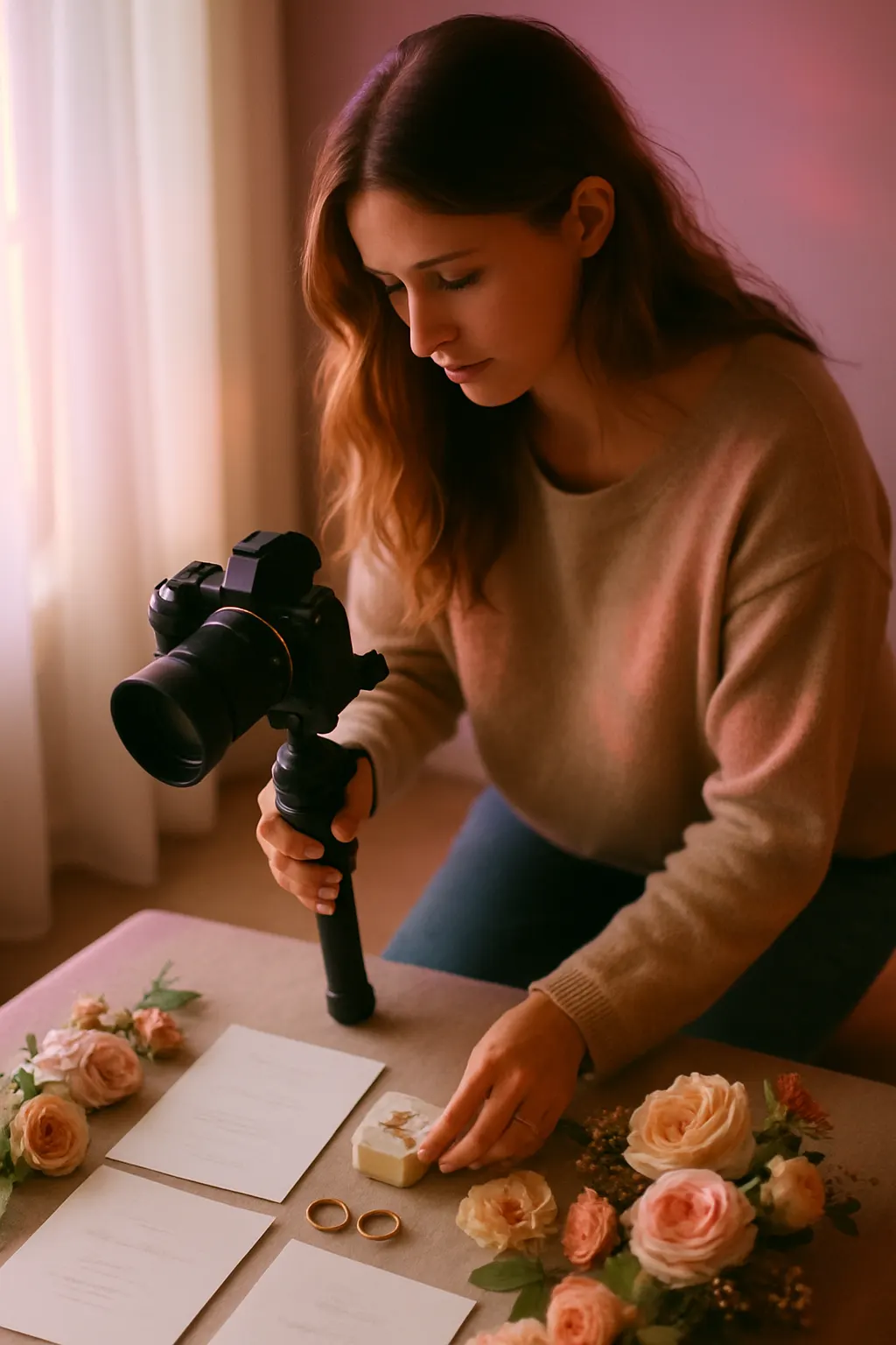 Weddings content creator filming at work